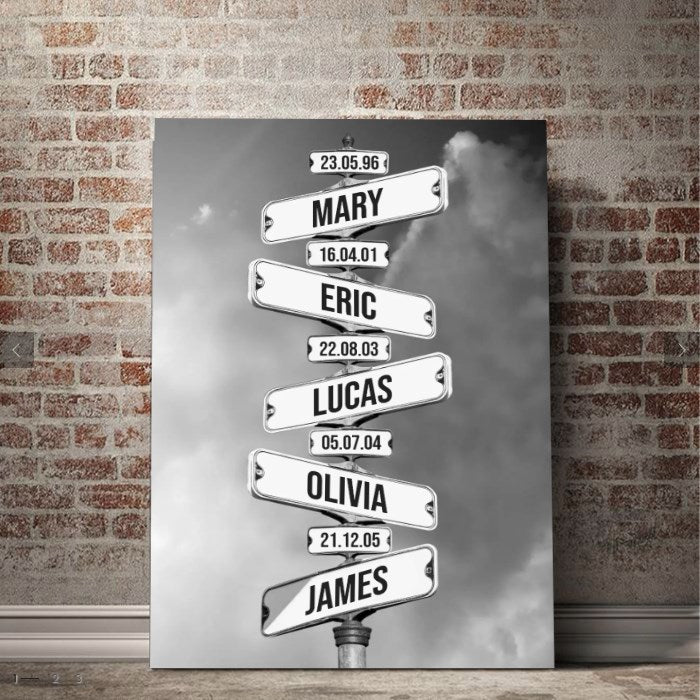 Custom Kids Name Birth Date Intersection Sign Canvas Gift