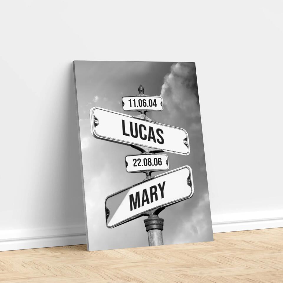 Custom Kids Name Birth Date Intersection Sign Canvas Gift