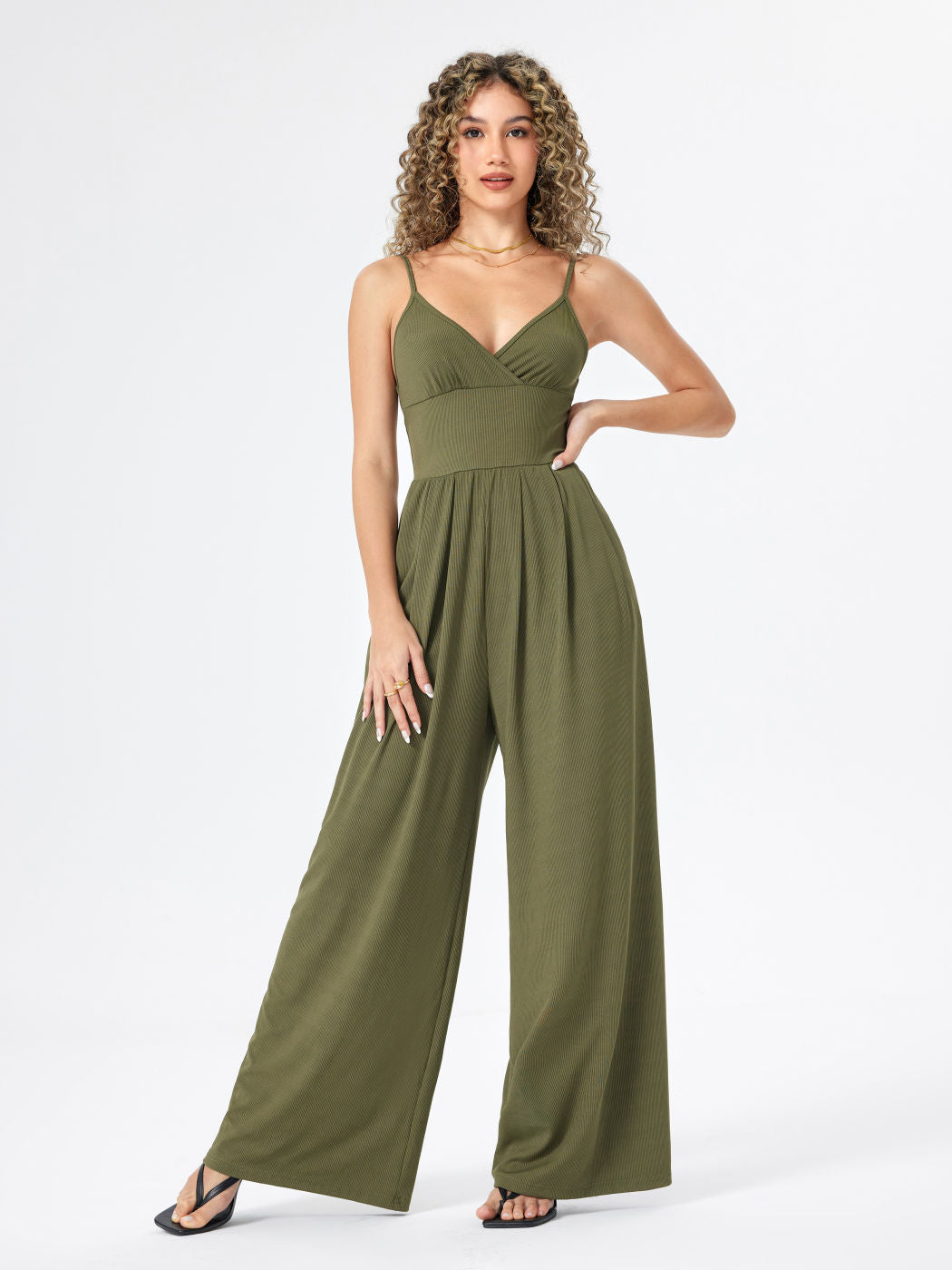 V-Neck Cami Wide Leg Jumpsuit(Buy 2 Free Shipping）